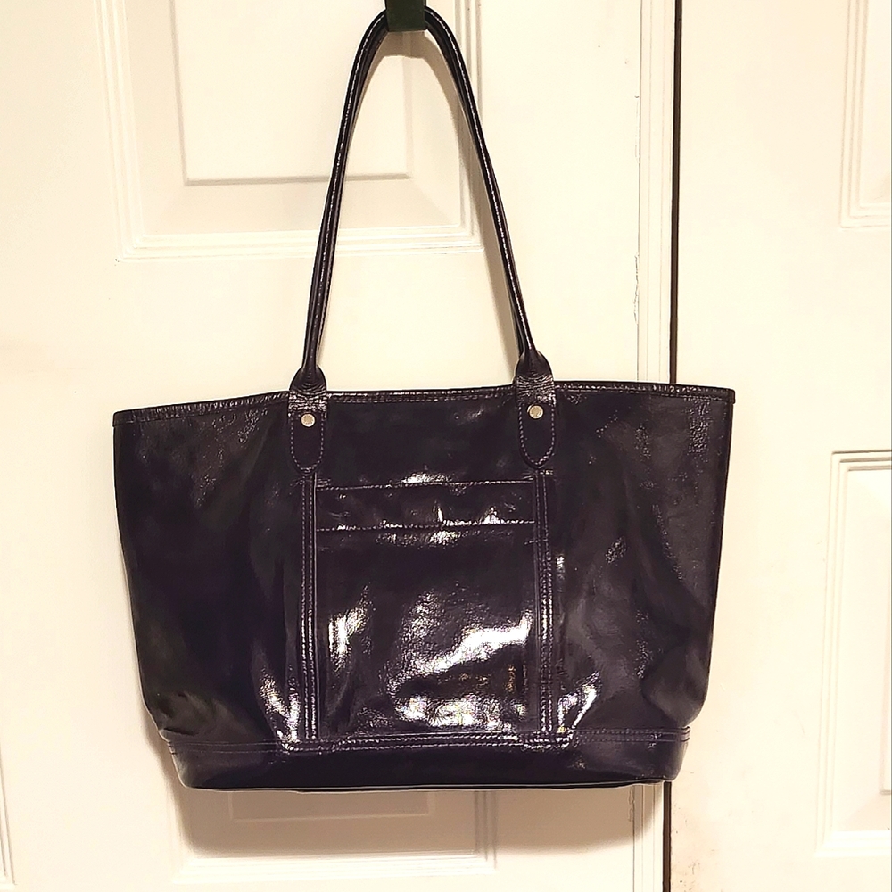 Longchamp Patent Leather Tote Bag Purple 16" X 10.5" Made in France